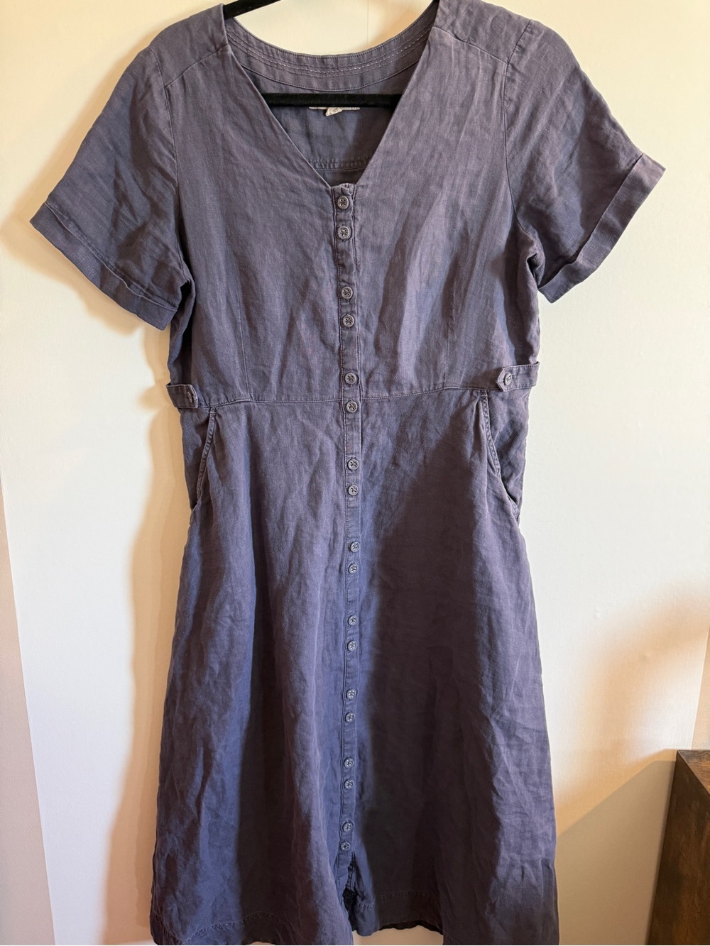 White Stuff 100% Linen Button Front Midi Dress Purple UK 12 Pockets